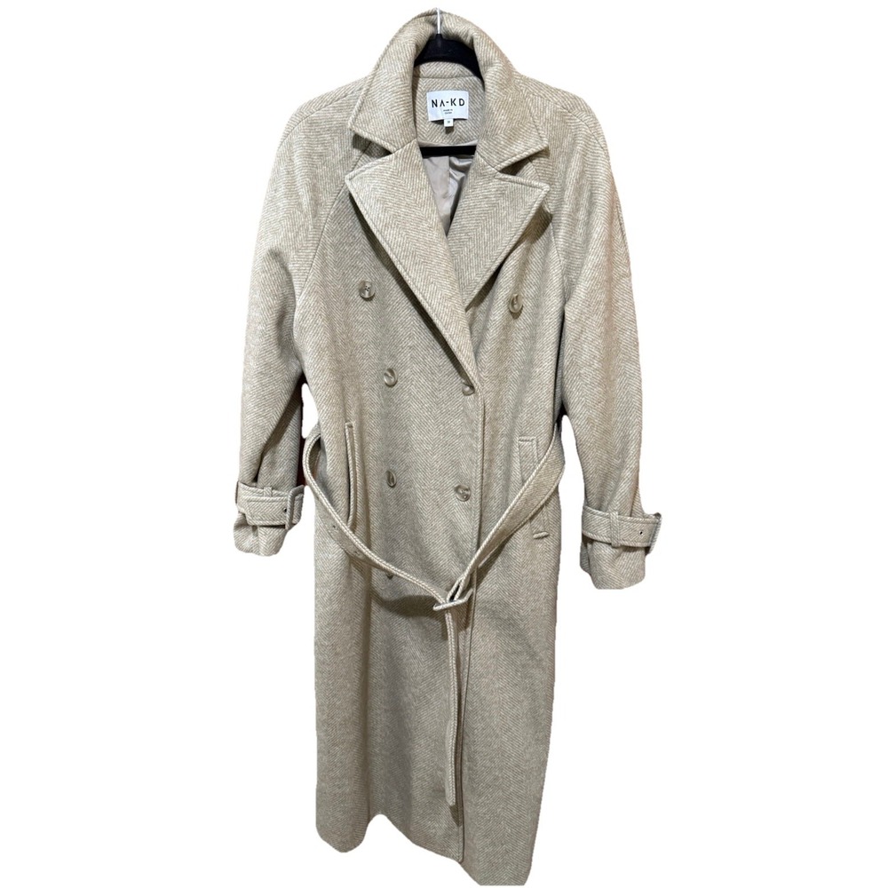 NA-KD Herringbone Tan Belted Trenchcoat Soft Touch Size M/EU 38 NWOT
